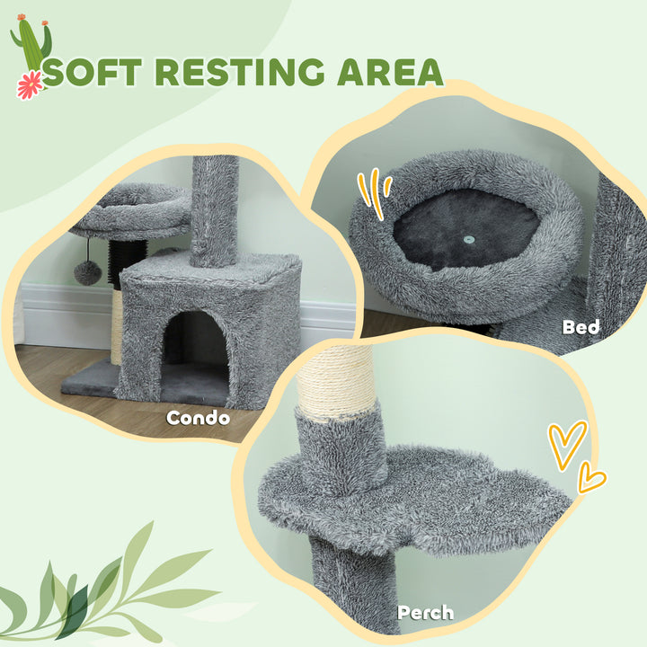 PawHut Floor to Ceiling Cat Tree, 4 Tiers Tall Kitty Climbing Tower with Scratching Post, Adjustable Height 87-100"