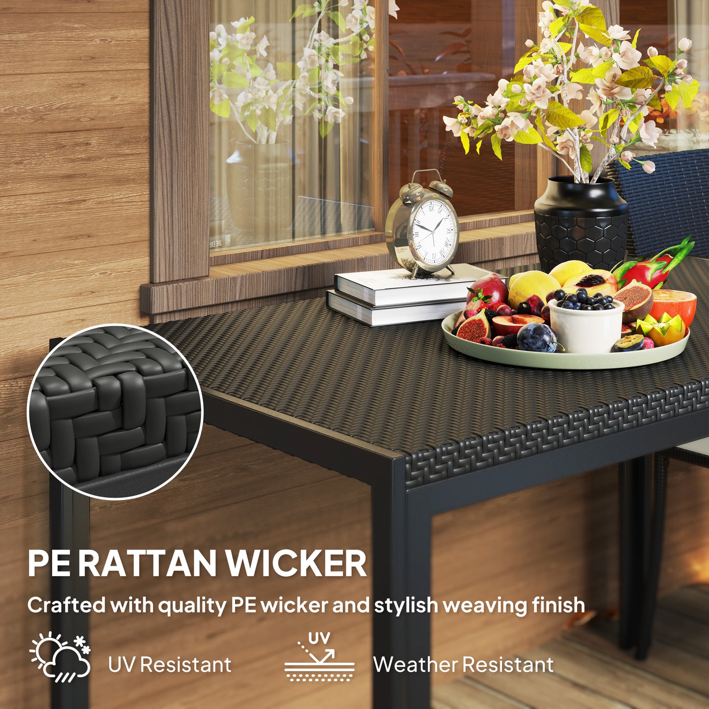 Outsunny Rectangular Outdoor Dining Table, 4-Seat Patio Table with PE Rattan Wicker Tabletop for Backyard and Lawn, Grey