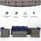 Outsunny 6 Pieces Wicker Patio Furniture Set with Cushions, 7-Seater Rattan Patio Sofa Set with Storage Table, Navy Blue