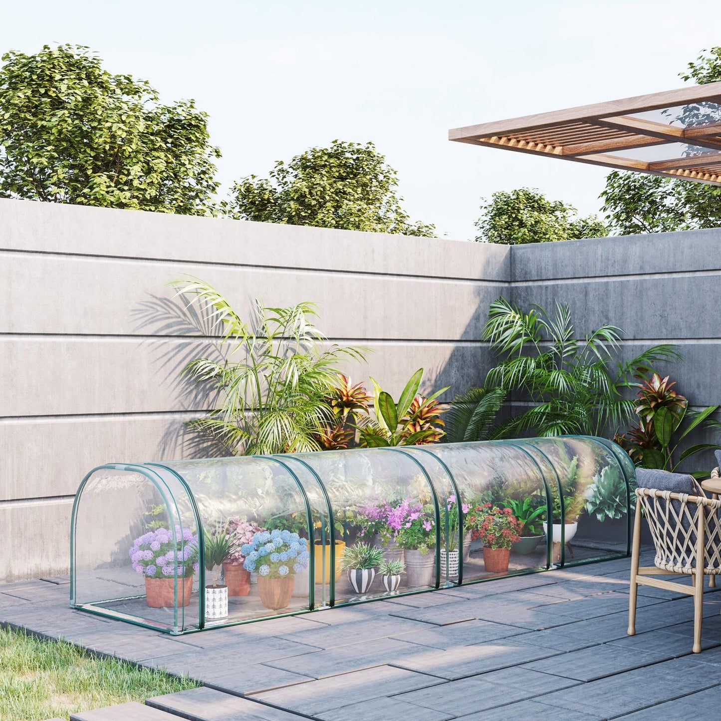 Outsunny 138"x39"x32" Transparent PVC Mini Tunnel Greenhouse Garden Green Grow Shed Portable Plant Flower Warm House Steel Frame Zipped Doors