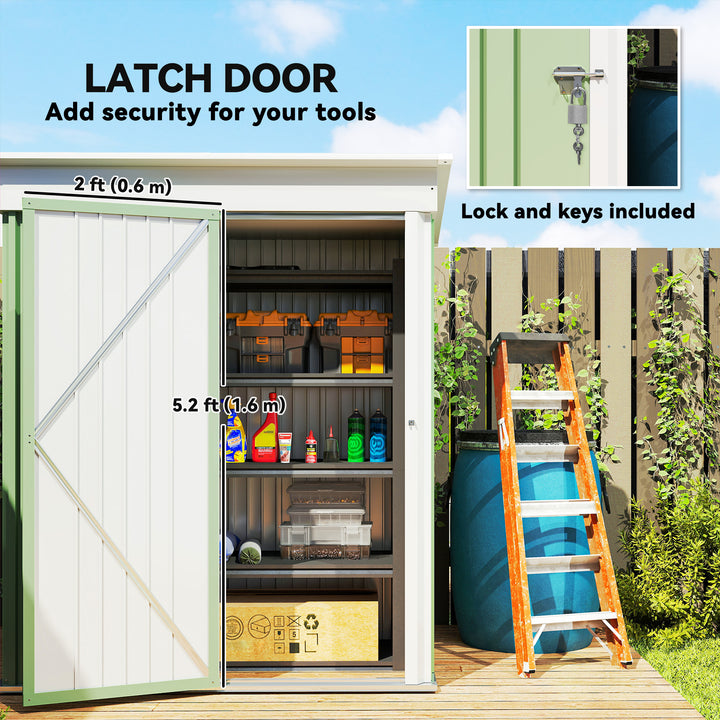 Outsunny Outdoor Storage Shed, Steel Lean-to Shed with Adjustable Shelf, Lock, Gloves, 5'x3'x6', Green