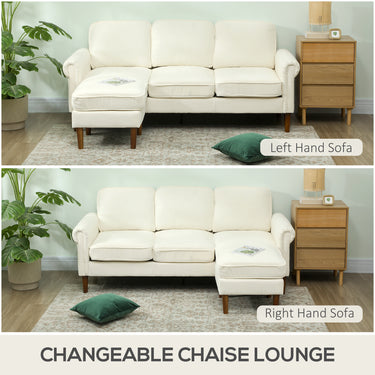 HOMCOM L Shape Sofa, Modern Sectional Couch with Changeable Chaise Lounge, Wooden Legs, Corner Sofa for Living Room, Cream
