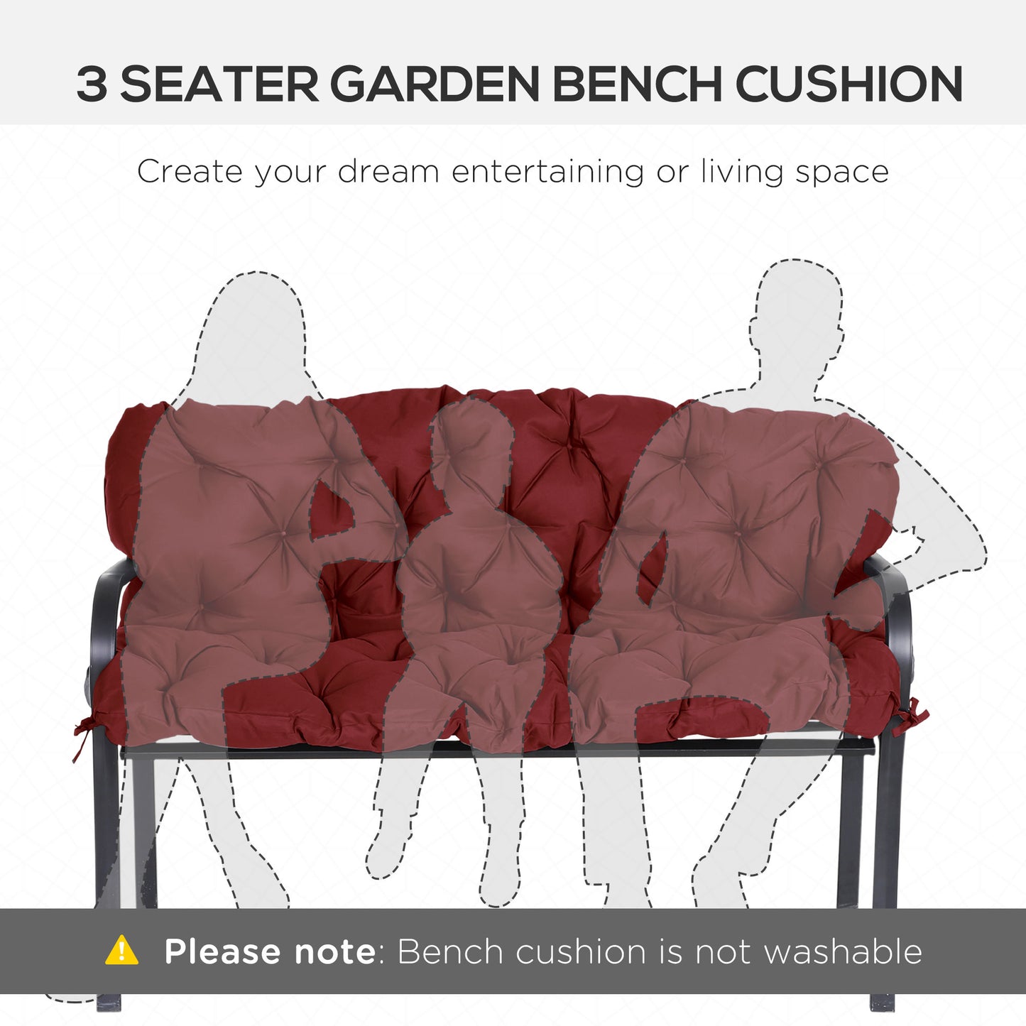 Outsunny 3 Seater Outdoor Seat Pads Bench Swing Chair Replacement Cushions Backrest for Patio Garden, Dark Grey