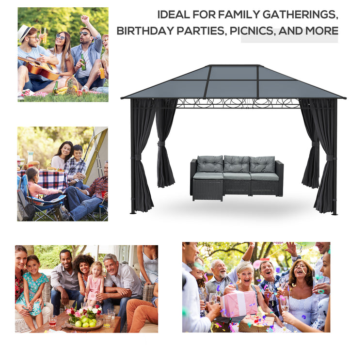 Outsunny 13' x 10' Polycarbonate Hardtop Gazebo Canopy, Outdoor Patio Gazebo with Aluminum Frame & Curtains, Dark Grey