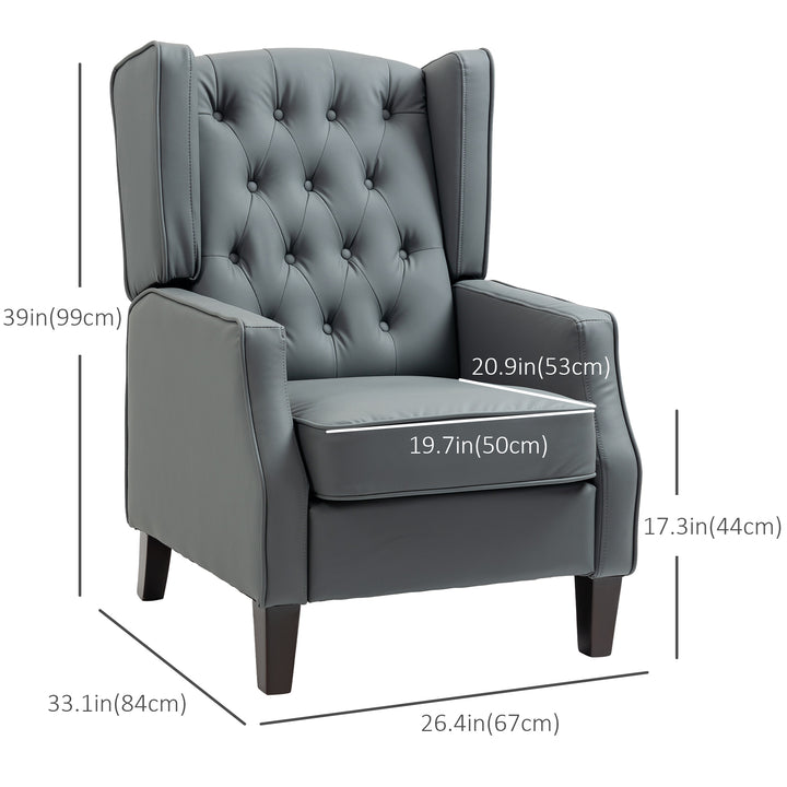HOMCOM Faux Leather Armchair, Modern Accent Chair with Thick Padding for Living Room, Bedroom, Home Office, Grey