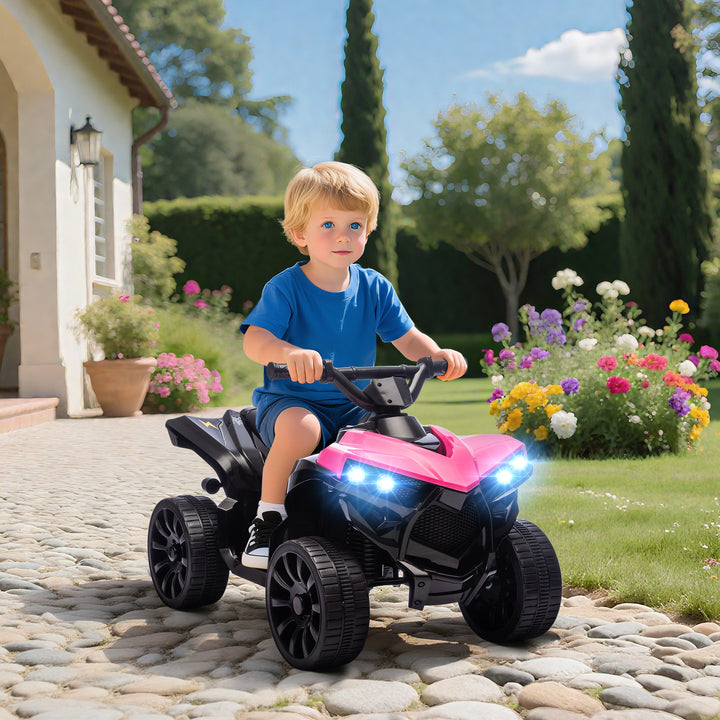 Qaba 6V Kids ATV, 4 Wheeler Electric Ride on Car with Music and LED Headlights, for Ages 3-8 Years Boys and Girls, Pink