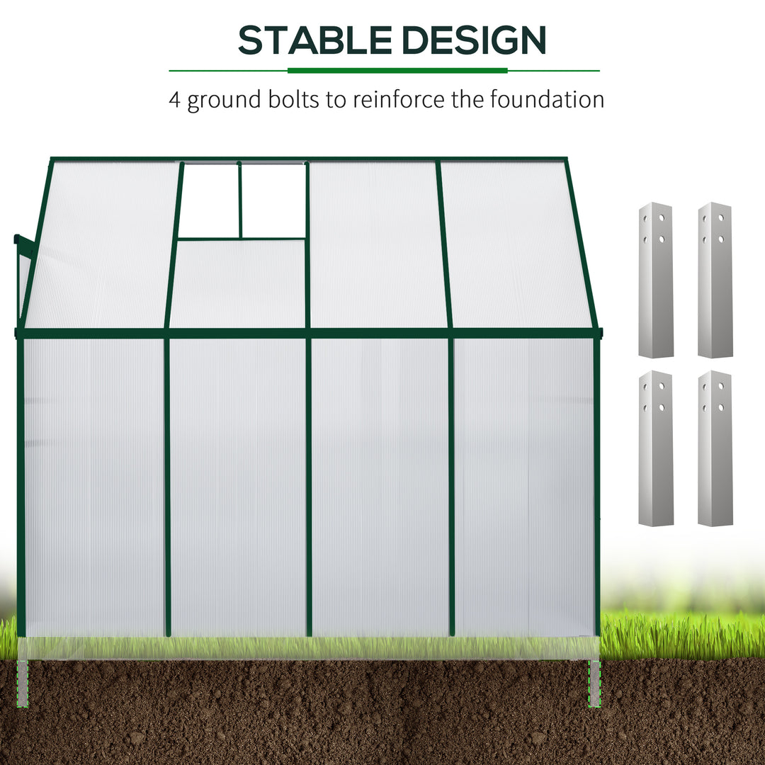 Outsunny Walk-In Garden Greenhouse Aluminum Polycarbonate with Roof Vent for Plants Herbs Vegetables 8' x 4' x 7' Silver