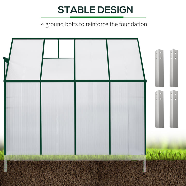 Outsunny Walk-In Garden Greenhouse Aluminum Polycarbonate with Roof Vent for Plants Herbs Vegetables 8' x 4' x 7' Silver