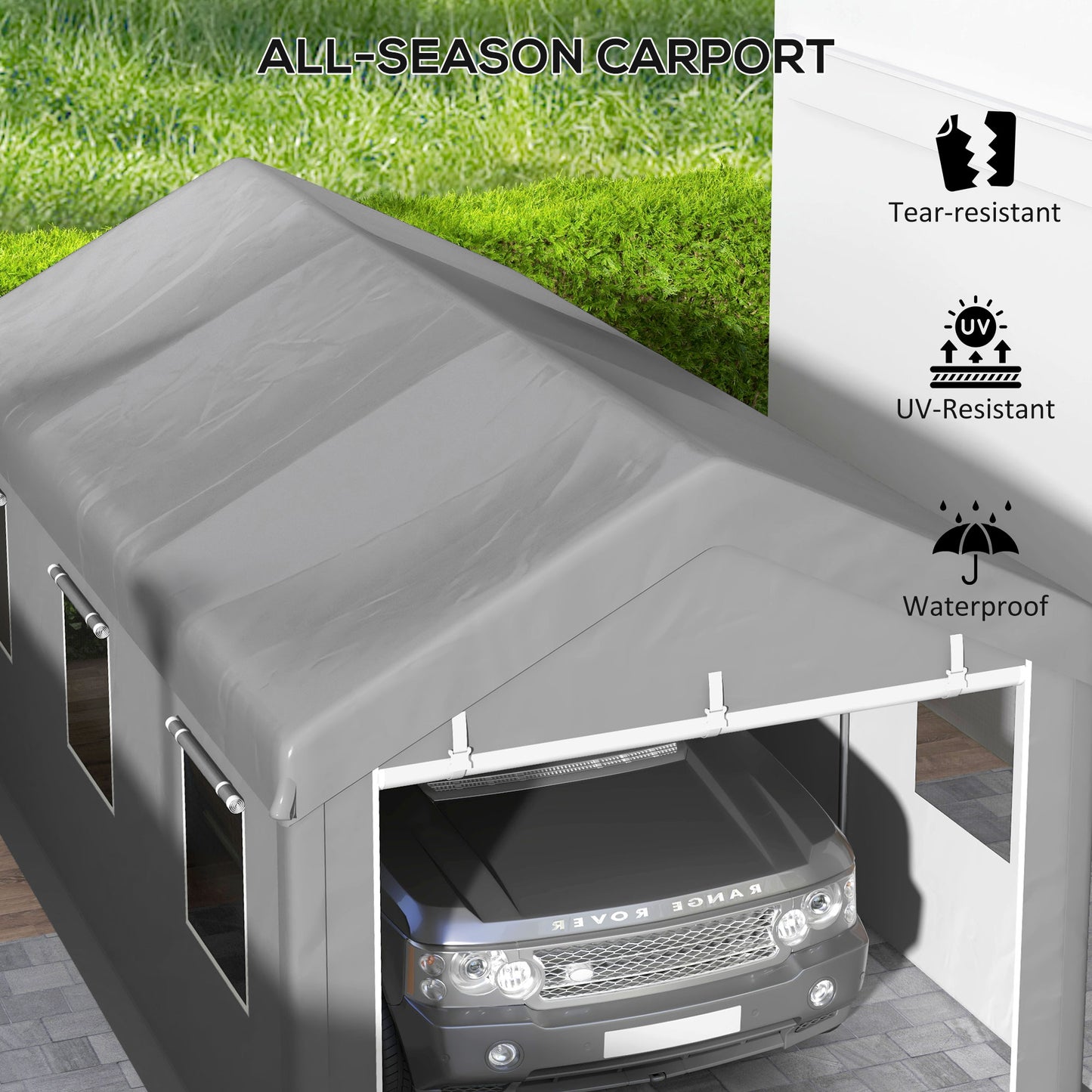 Outsunny 10' x 20' Carport, Heavy Duty Portable Garage with 6 Mesh Windows and 2Doors, Gey