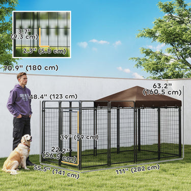 PawHut Dog Kennel Outdoor with Waterproof Canopy, Dog Run with Galvanized Chain Link for Large and Medium Dogs, Black