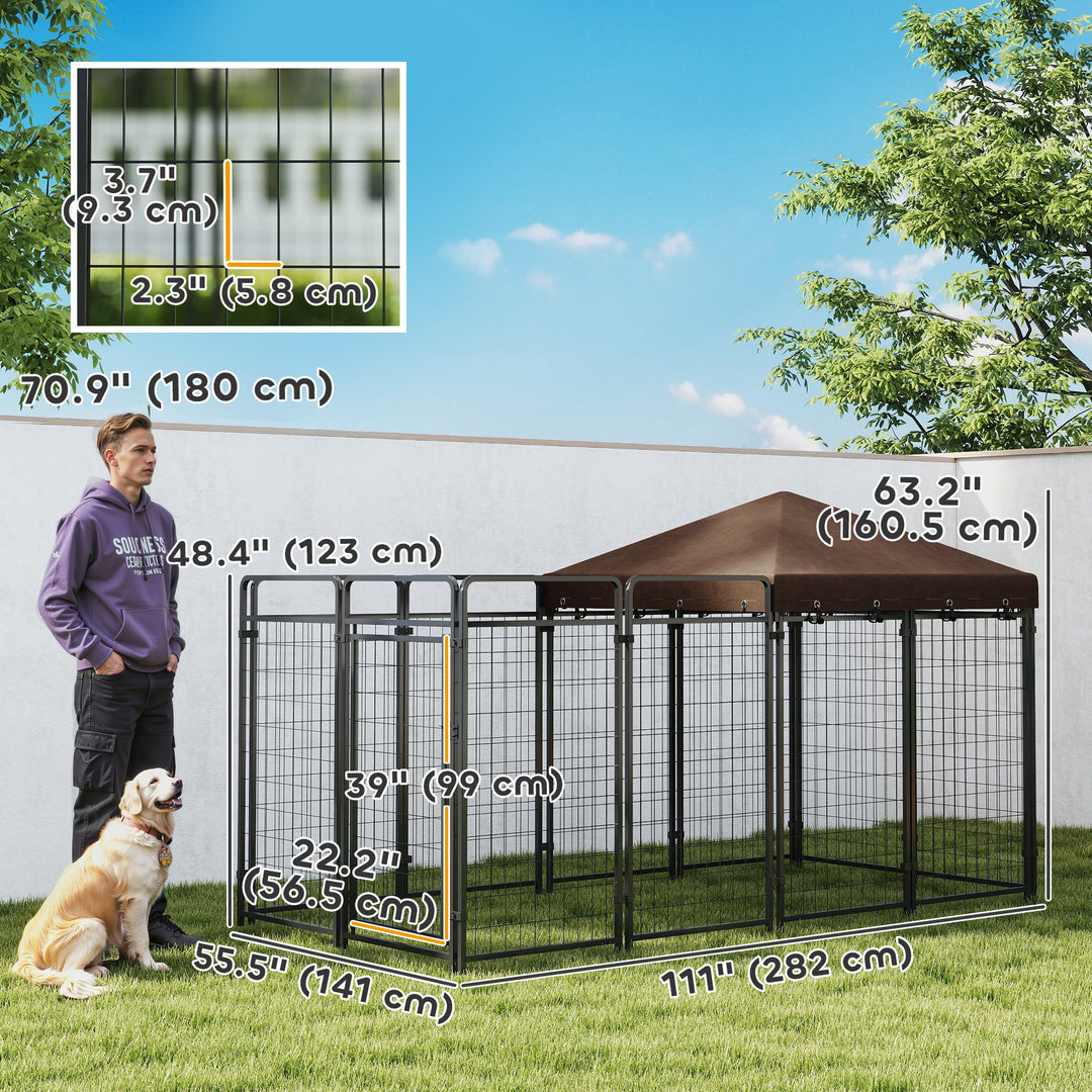 PawHut Dog Kennel Outdoor with Waterproof Canopy, Dog Run with Galvanized Chain Link for Large and Medium Dogs, Black