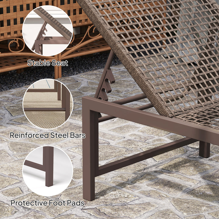 Outsunny Wicker Outdoor Lounge Chair, Rattan Reclining Patio Lounger Tanning Chair with Adjustable Back, Brown