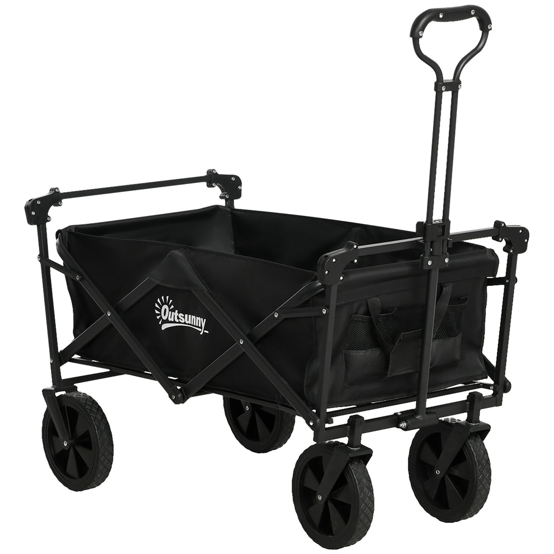 Outsunny Steel Frame Folding Garden Cart, Collapsible Wagon Cart with Removable Canopy, Telescopic Handle and Carrying Bag