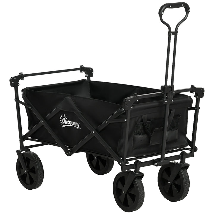 Outsunny Steel Frame Folding Garden Cart, Collapsible Wagon Cart with Removable Canopy, Telescopic Handle and Carrying Bag