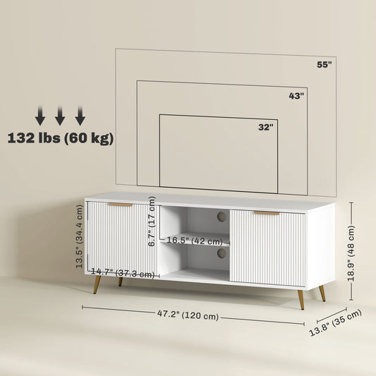 HOMCOM TV Stand with Storage for 55 Inch TV, Modern TV Cabinet with 2 Open Shelves and 2 Cabinets for Living Room, White