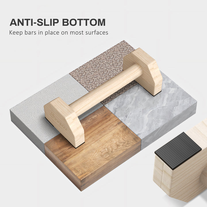 Soozier Push up Handles, Wooden Parallettes Bars with Non-Slip Base, Calisthenics Equipment for Home, Gym, Fitness, Exercise, Natural Wood