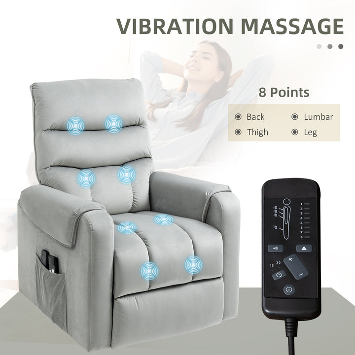 HOMCOM Lift Chair for Elderly, Massage Recliner Chair with 8 Vibration Points, Footrest, Remote Control, Side Pockets, Grey