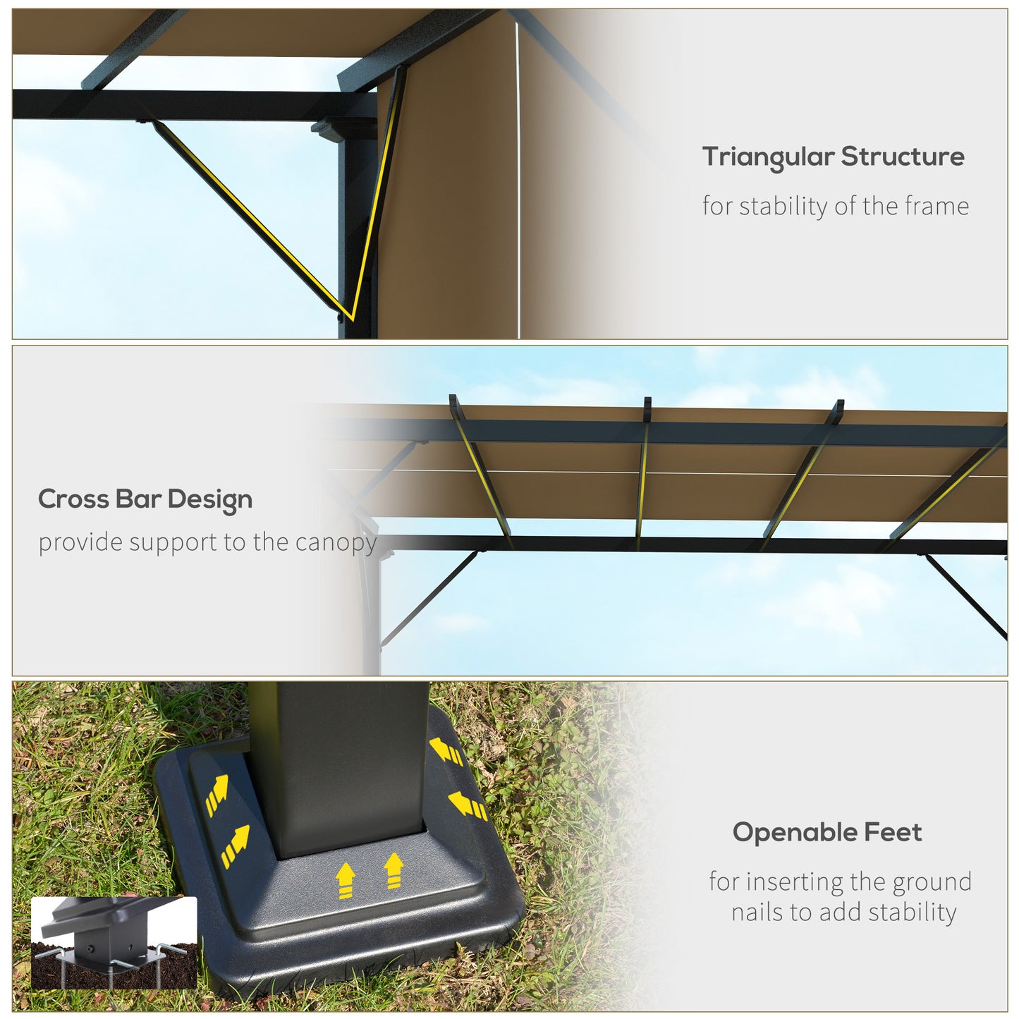 Outsunny 12' x 10' Outdoor Patio Gazebo Pergola with Retractable Canopy Roof, Steel Frame with Stakes, Unique Design, Beige