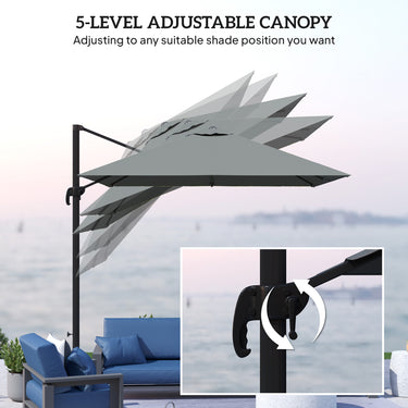 Outsunny 8 FT Aluminium Cantilever Patio Umbrella with 360° Rotation, Cross Base, Crank and Tilt for Garden, Patio, Dark Grey