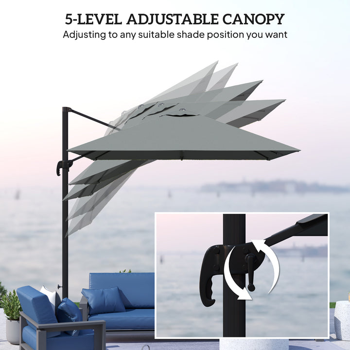 Outsunny 8 FT Aluminium Cantilever Patio Umbrella with 360° Rotation, Cross Base, Crank and Tilt for Garden, Patio, Dark Grey