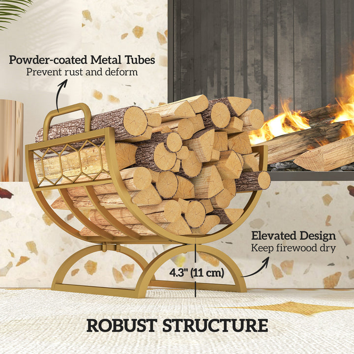 Outsunny Firewood Rack Outdoor, Heavy Duty Log Holder with Handles for Indoor Outdoor Fireplace Storage 18" x 14" x 16", Gold