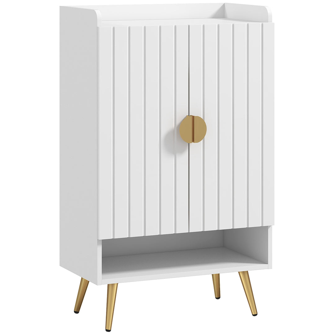 HOMCOM Entryway Shoe Storage Cabinet, Narrow Shoe Cabinet with Adjustable Shelves and Open Shelf for 15 Pairs of Shoes, Grey