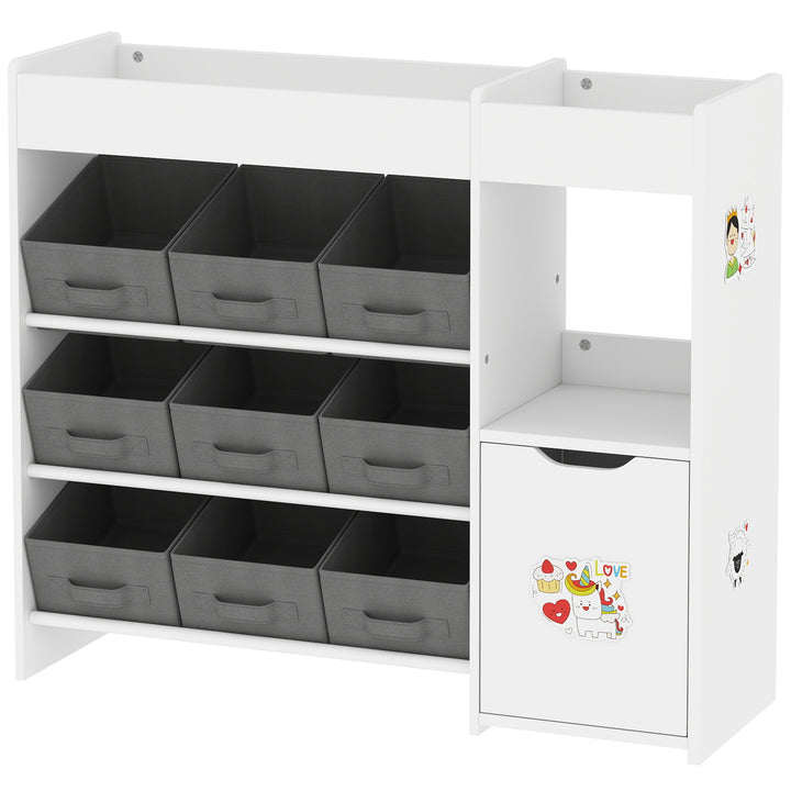 Qaba Toy Storage Organizer with 9 Non-Woven Fabric Boxes, Storage Cabinet & Shelves, for Kids Room, Nursery, Playroom, White