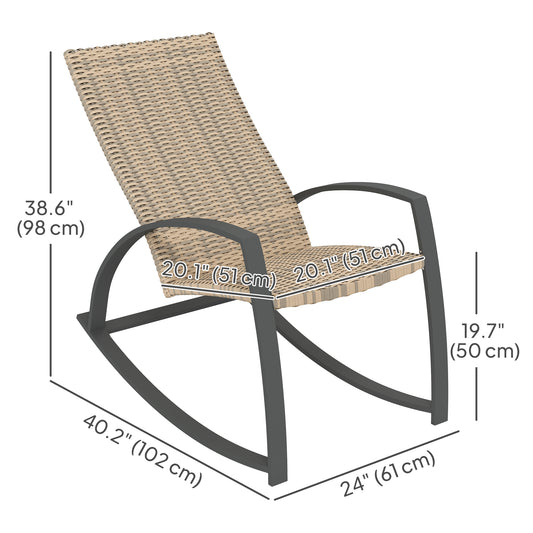 Outsunny 2 Pieces Wicker Patio Rocking Chair Set, Rattan Outdoor Rocking Chair Set with High Back, Armrests for Garden, Khaki