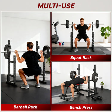 Soozier Adjustable Squat Rack, 660 lbs Multi-Function Barbell Rack for Weight Lifting and Home Gym Strength Training, Black