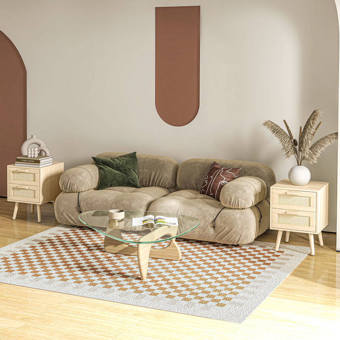 HOMCOM Boho Design Nightstand Set of 2, Side End Table with 2 Drawers for Living Room, Bedroom