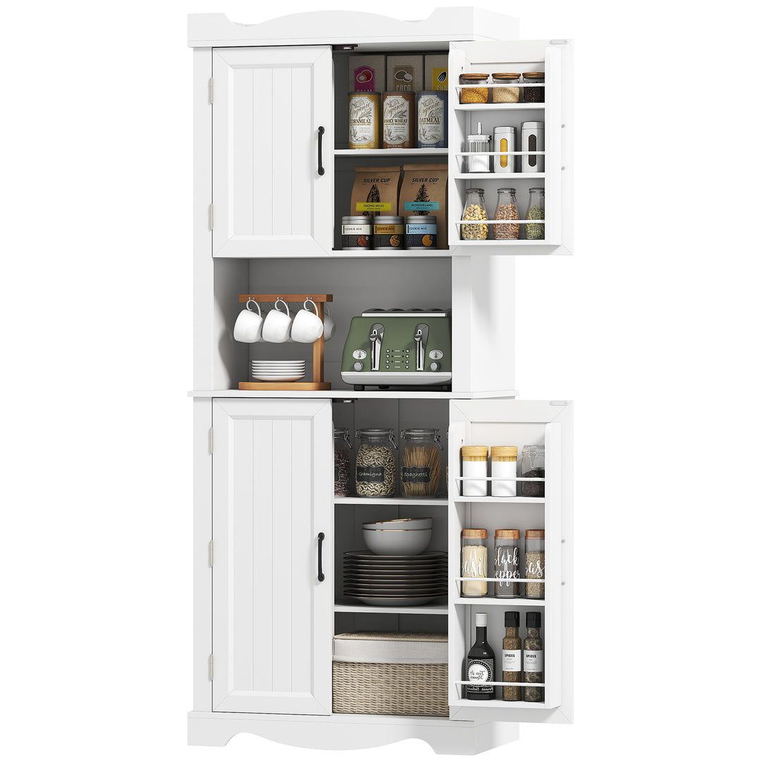 HOMCOM 73" Kitchen Pantry Cabinet, Freestanding Kitchen Hutch with 12 Door Shelves, Adjustable Shelves, Microwave Stand, Black