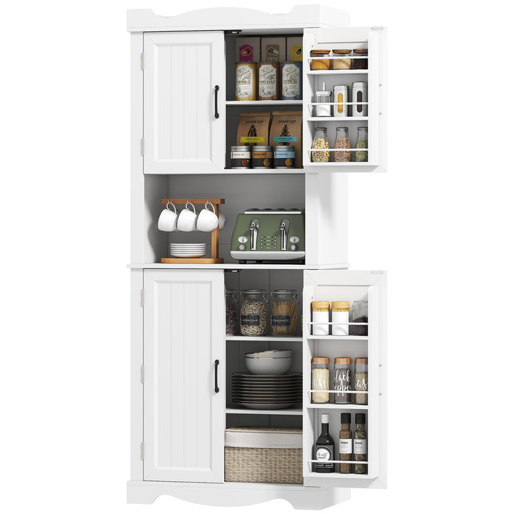 HOMCOM 73" Kitchen Pantry Cabinet, Freestanding Kitchen Hutch with 12 Door Shelves, Adjustable Shelves, Microwave Stand, Black