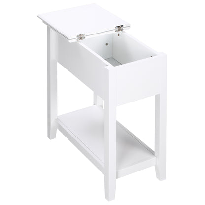 HOMCOM Flip Top End Table, Side Table with Storage Shelf and Cable Management, Narrow Nightstand for Living Room, Bedroom, White