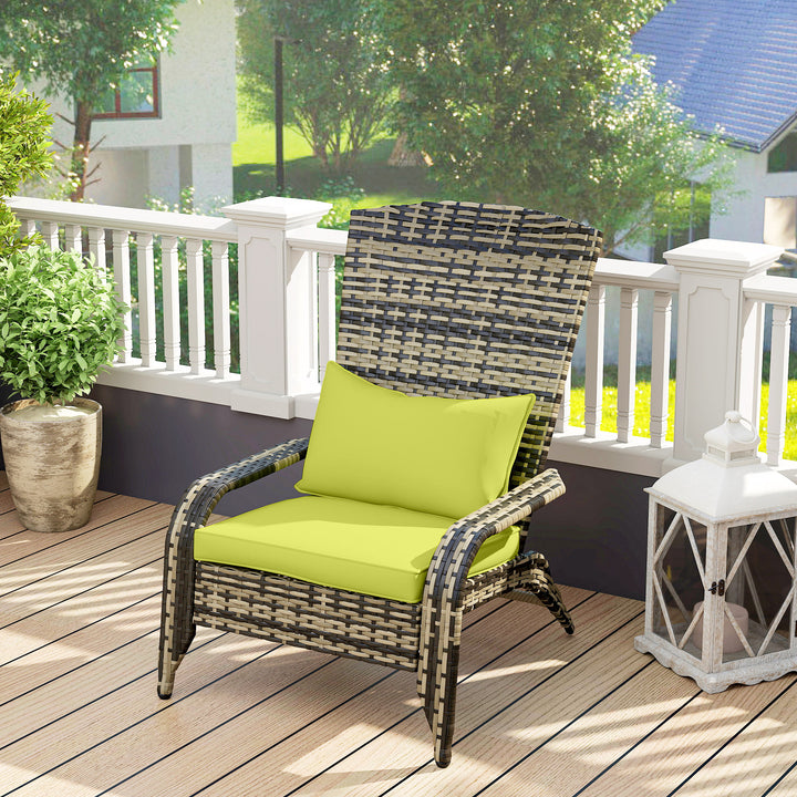 Outsunny Patio Wicker Adirondack Chair, Outdoor PE Rattan Fire Pit Chair, Muskoka Chair w/ Soft Cushions, Tall Curved Backrest and Comfortable Armrests for Deck or Garden, Green