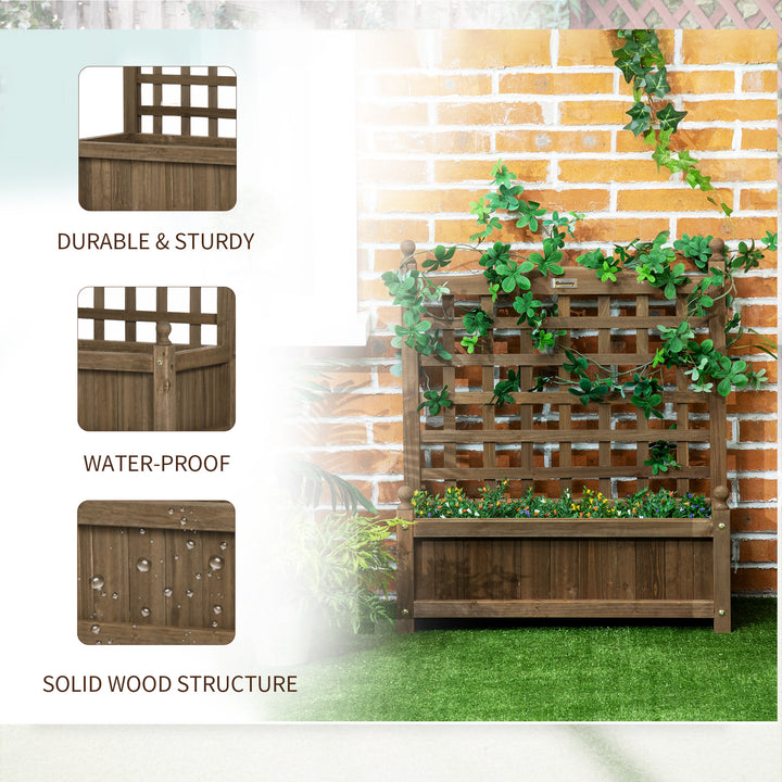 Outsunny Raised Garden Bed with Trellis, Wood Planter Box for Garden, Free Standing Flower Bed, 25.2" x 11" x 47.2" Brown