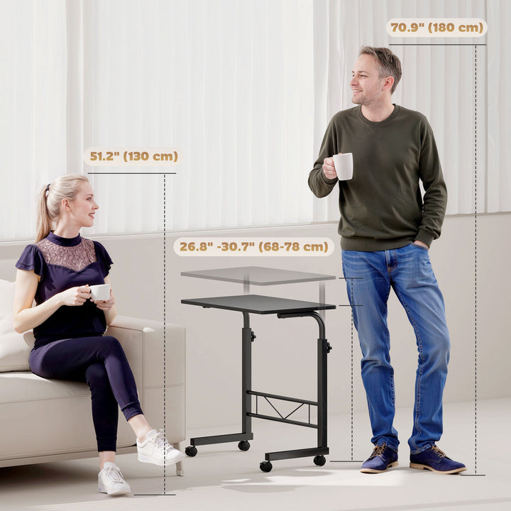 HOMCOM Mobile Standing Desk with Adjustable Height, 23.5 inch Stand Up Desk with Wheels, Natural Wood