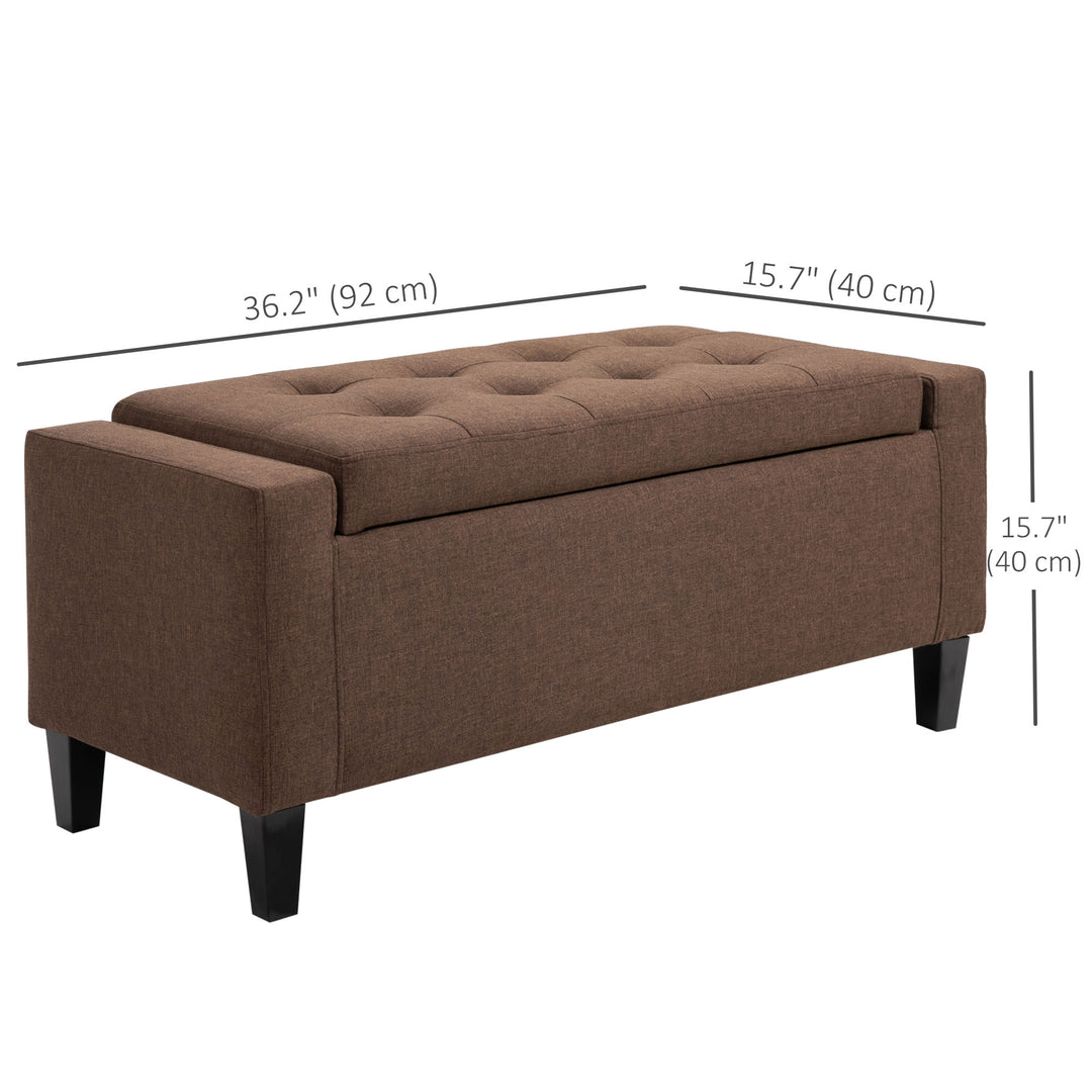HOMCOM Storage Ottoman Bench, Linen Upholstered Bench with Tufted Design, Brown