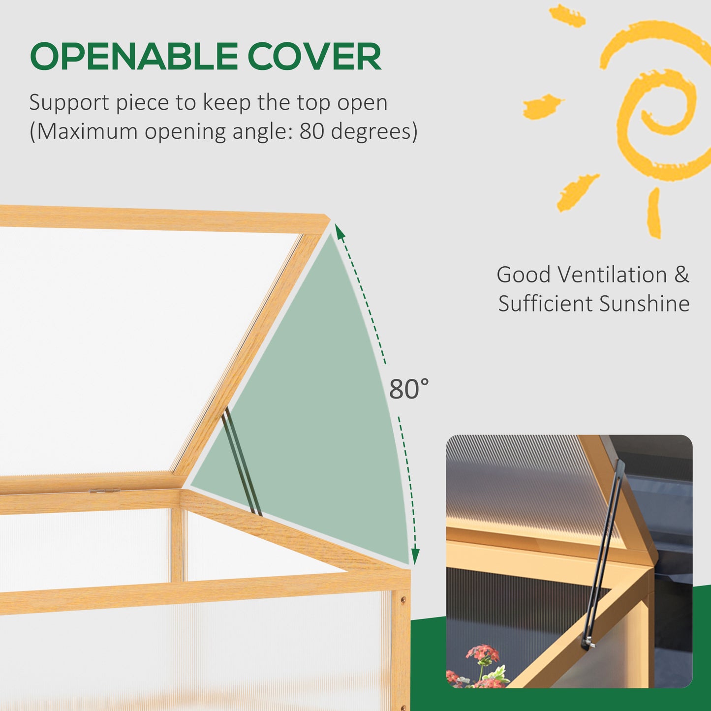 Outsunny Wooden Cold Frame Greenhouse Garden Portable Raised Planter with Openable Top for Indoor, Outdoor, Flowers, Vegetables, Plants, 35.5"x23.5"x15.75", Light Brown
