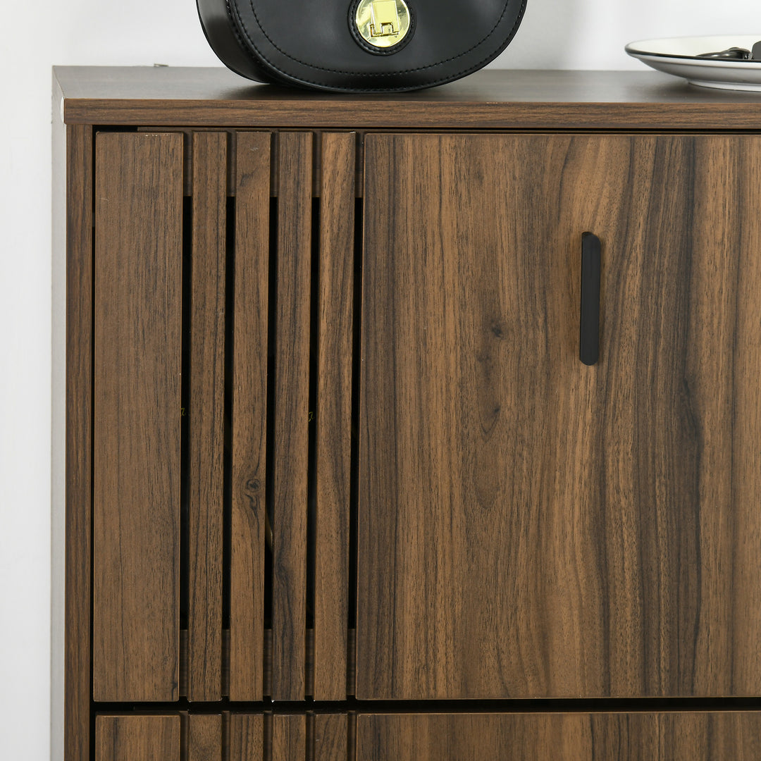 HOMCOM Shoe Storage Cabinet Organizer for 18 Pairs of Shoes with 3 Flip Drawers and Adjustable Shelves, Walnut