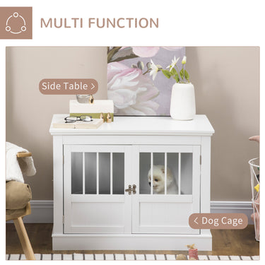 PawHut 31" Dog Crate Furniture End Table with Three Doors for Small Dogs, White