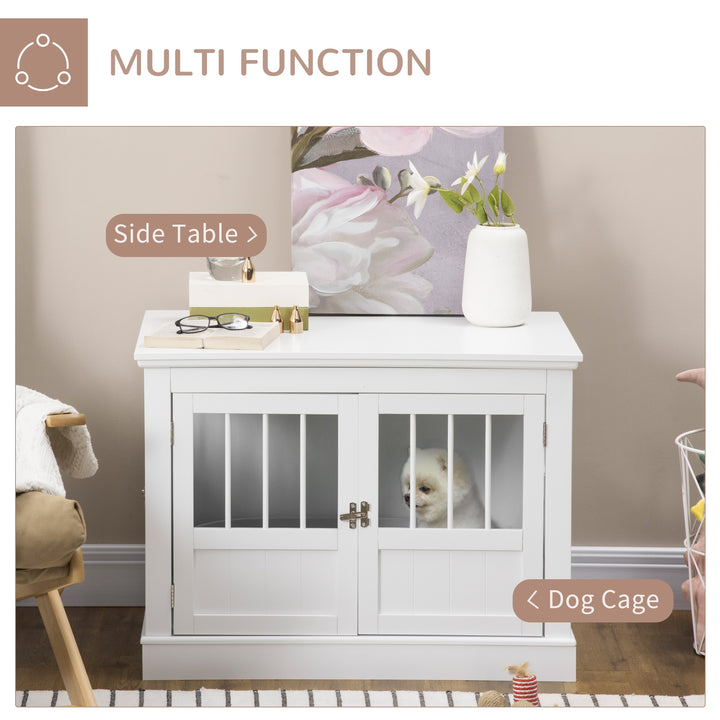 PawHut 31" Dog Crate Furniture End Table with Three Doors for Small Dogs, White