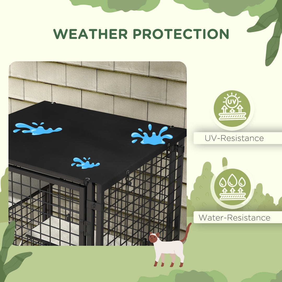 PawHut Cat Cage Multi-Level Catio Steel Outdoor Cat Enclosure w/ UV-and Water Resistant Cover, 5 Platforms, Soft Pads, Black