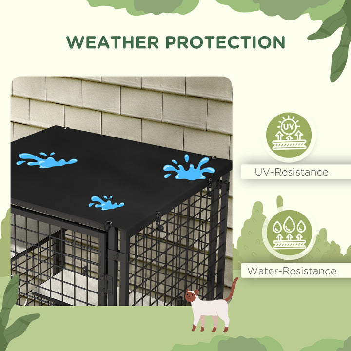 PawHut Cat Cage Multi-Level Catio Steel Outdoor Cat Enclosure w/ UV-and Water Resistant Cover, 5 Platforms, Soft Pads, Black