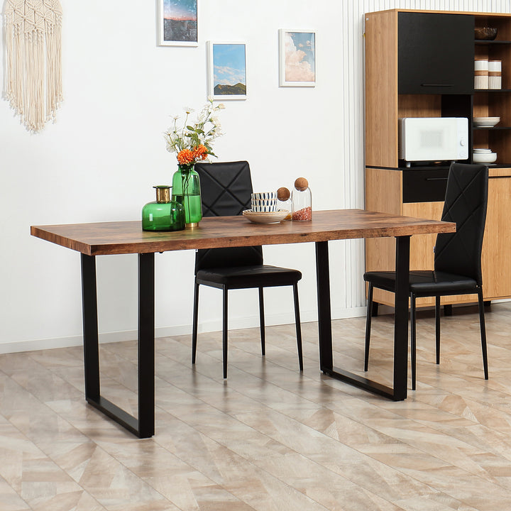 HOMCOM 63" Kitchen Table, Industrial Dining Table with Wave-edged Tabletop and Steel Legs for Up to 6 People, Rustic Brown