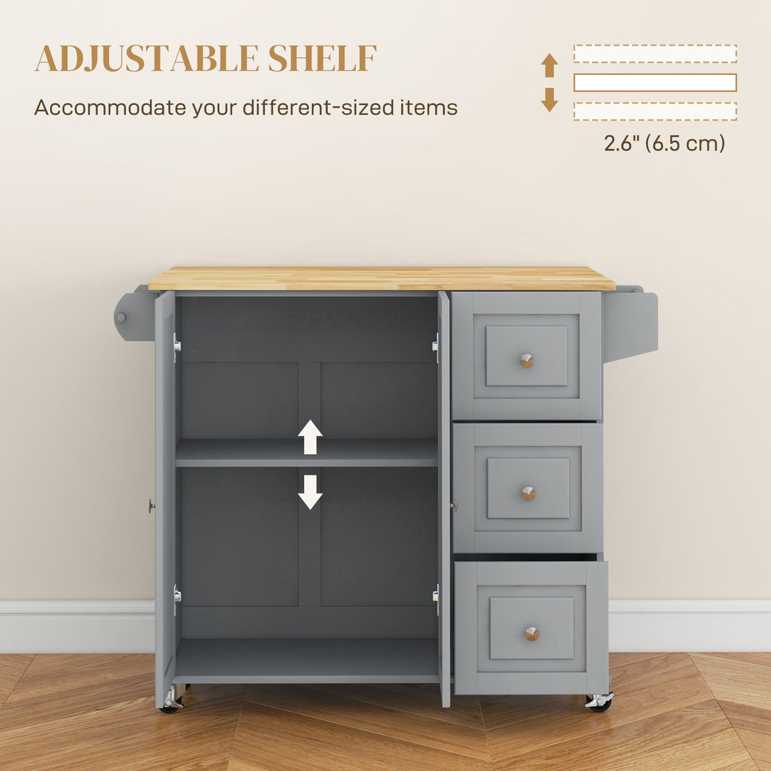 HOMCOM Kitchen Island on Wheels, Kitchen Cart with Drop Leaf, Drawers, White