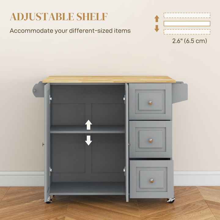 HOMCOM Kitchen Island on Wheels, Kitchen Cart with Drop Leaf, Drawers, White