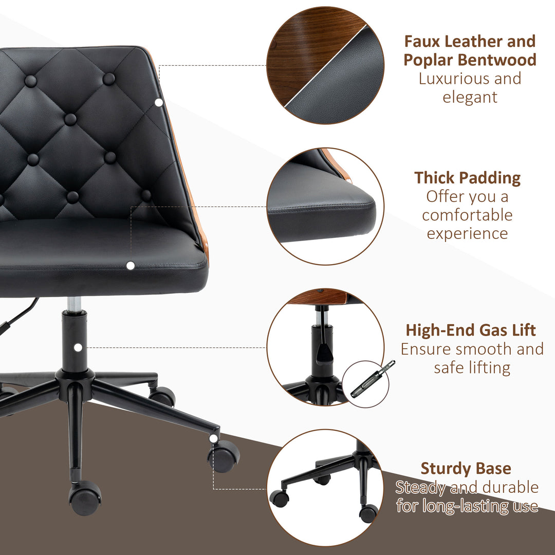 HOMCOM Office Chair, PU Leather Desk Chair with 360 Degree Swivel Wheels, Adjustable Height, Tilt Function, Black