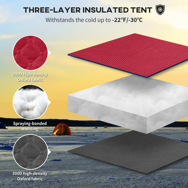 Outsunny 3-4 Person Insulated Ice Fishing Shelter, Pop up, with Oversized Doors, Windows, Vents and Carry Bag, for Low-Temp -22℉
