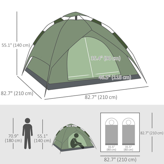 Outsunny Camping Tent, 3 Person Family Tent, 1000mm Waterproof, with Sewn-in Groundsheet and Carry Bag,  for Fishing, Dark Green