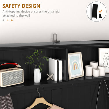 HOMCOM Coat Rack Shoe Bench, Hall Tree with Bench and Shoe Storage, Entryway Bench with 4 Hooks, 2 Drawers, 2 Shelves, Black